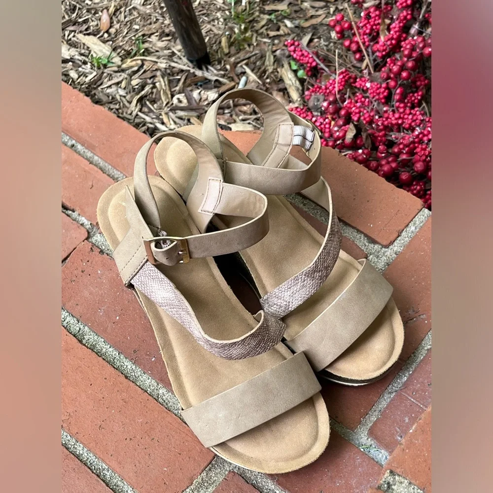 Yoki Beige Wedges with Buckle Strap. 10